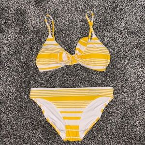 Aerie yellow and white striped bikini